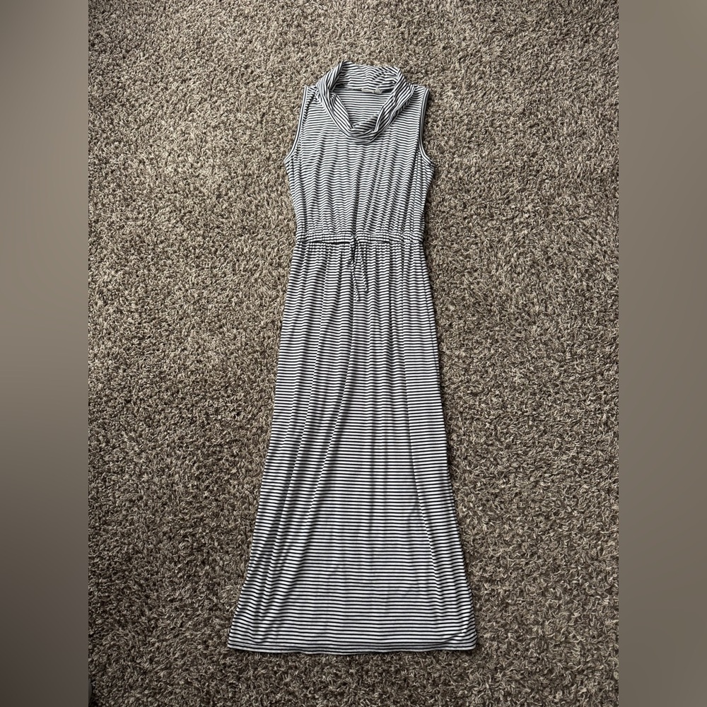 Chico's Zenergy Black and White Striped Maxi Dress